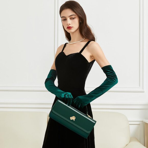 Women's Green Metallic Pu Leather Evening Square Box Crossbody Shoulder Handbag - Picture 2 of 8